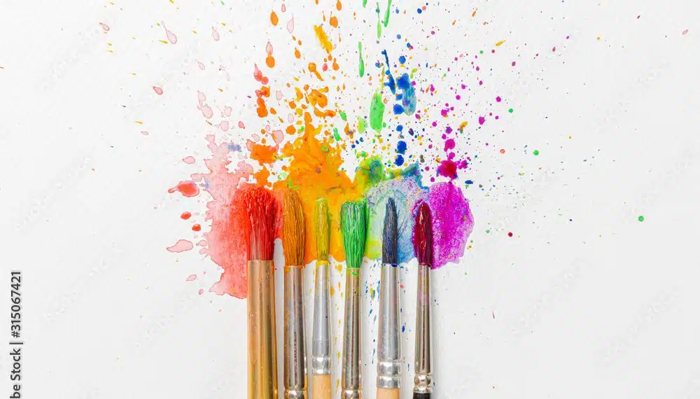 LGBTQ concept of colors made with the help of watercolor paints and brushes of azalea flowers on a sheet of paper for watercolor painting