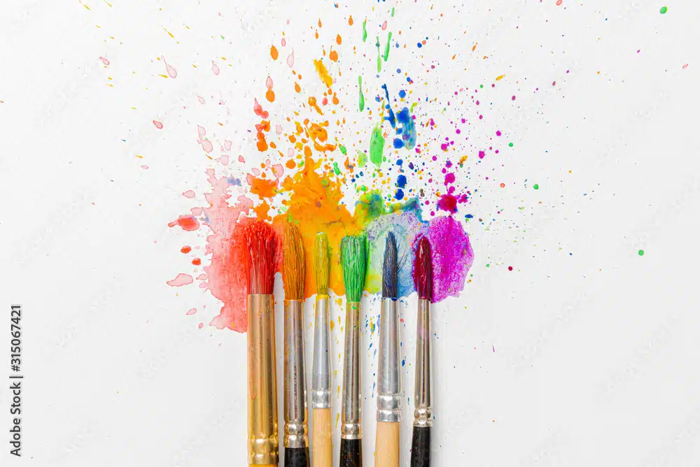 LGBTQ concept of colors made with the help of watercolor paints and brushes of azalea flowers on a sheet of paper for watercolor painting