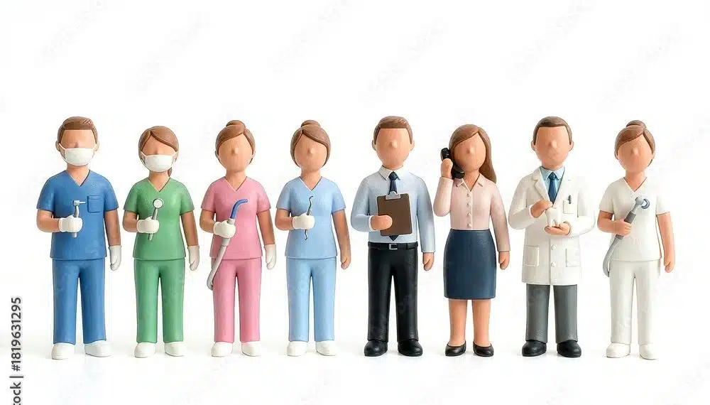 Eine Gruppe von Personen die in einer Zahnarzt Praxis arbeiten